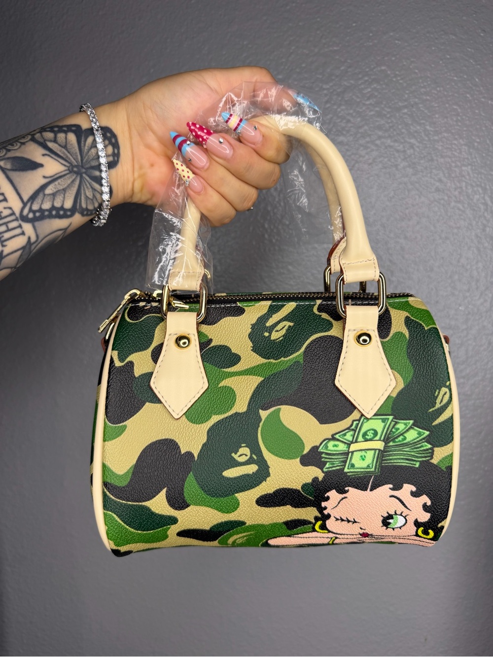 Bape green camo x Betty boop bag